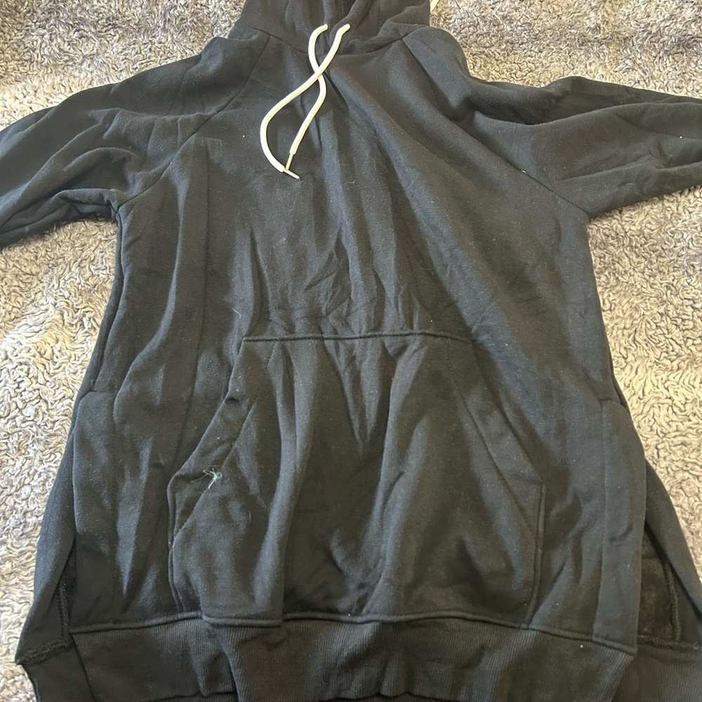 Black Hoodie with White Drawstrings